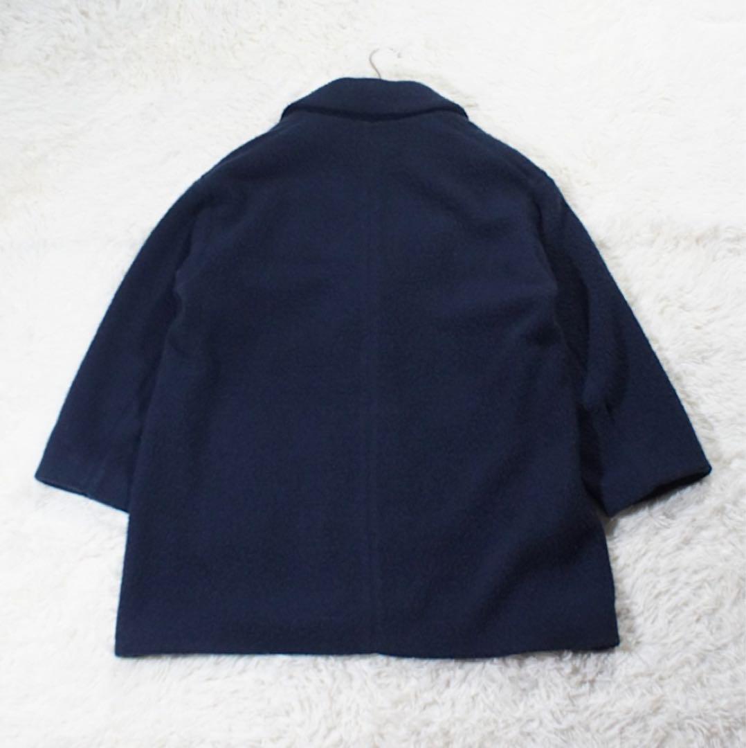 2023年 未使用《無印良品》ボアコート(L)紺 比翼仕立て 再生ウール 肉厚