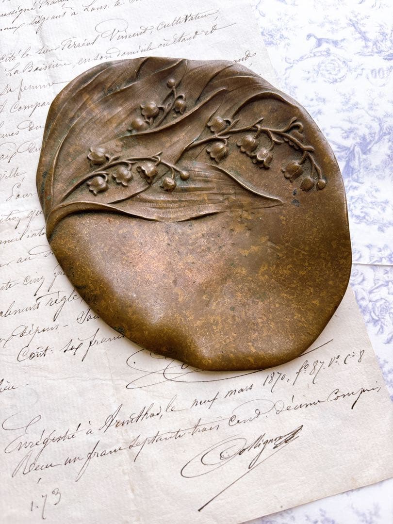 フランスアンティーク　真鍮製（丹銅）トレイ・すずらん