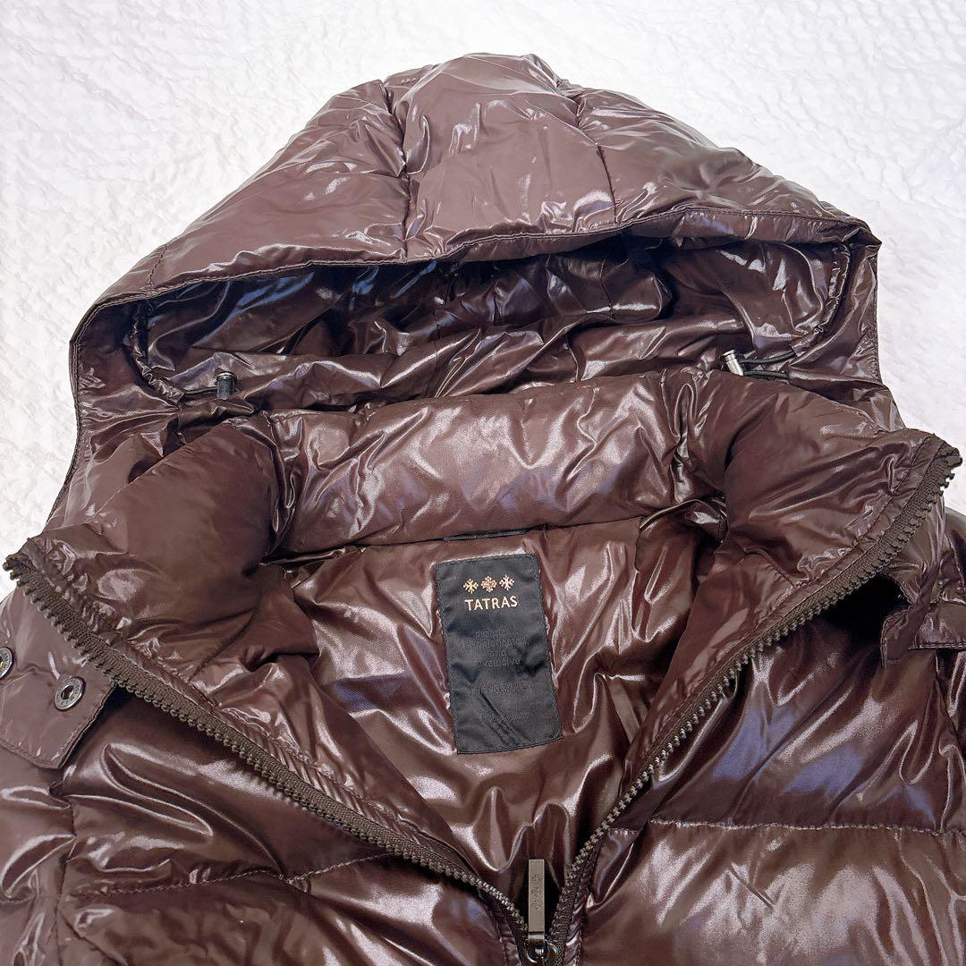 極美品✨TATRASタトラス　クルサ　ダウンジャケット　ブラウン　光沢　フード