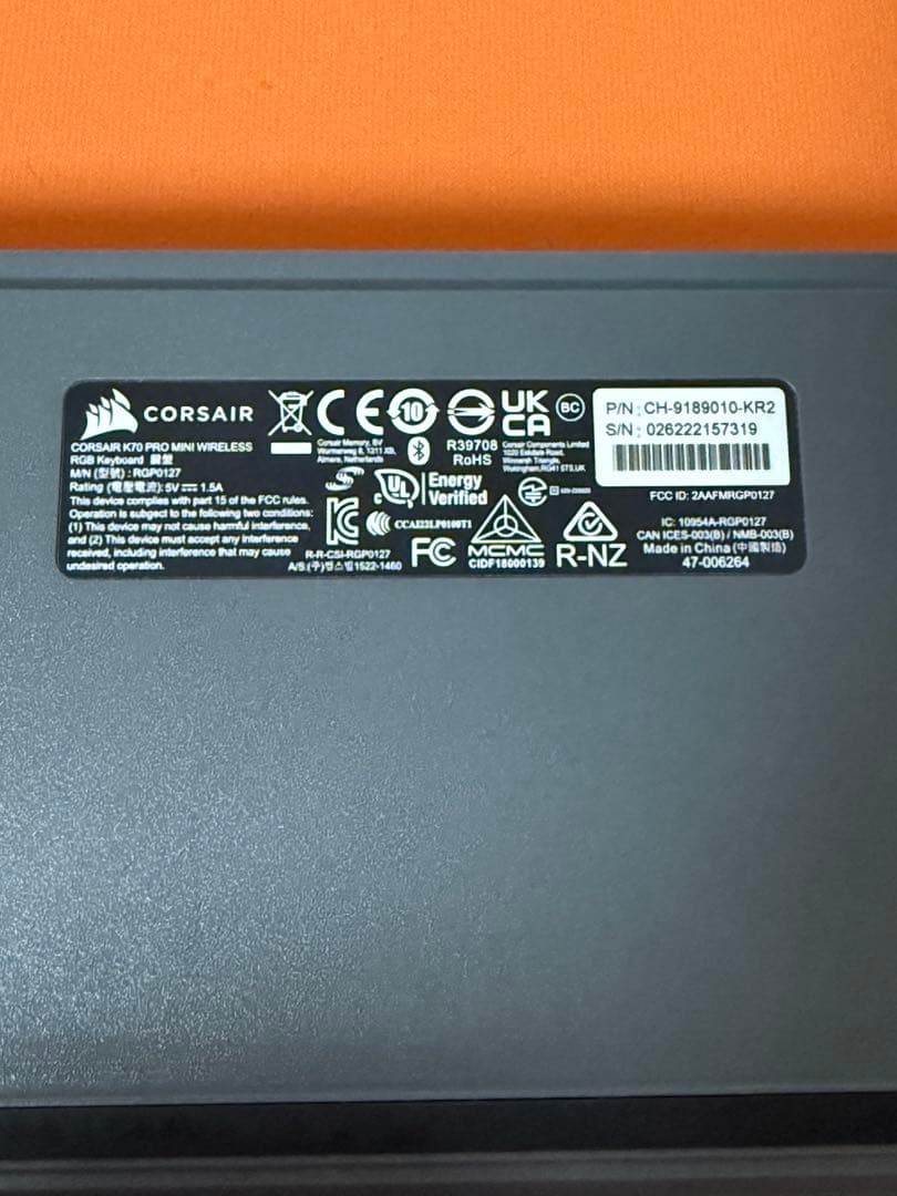 CORSAIR RGBバックライト付きK70 PRO MINI 無線