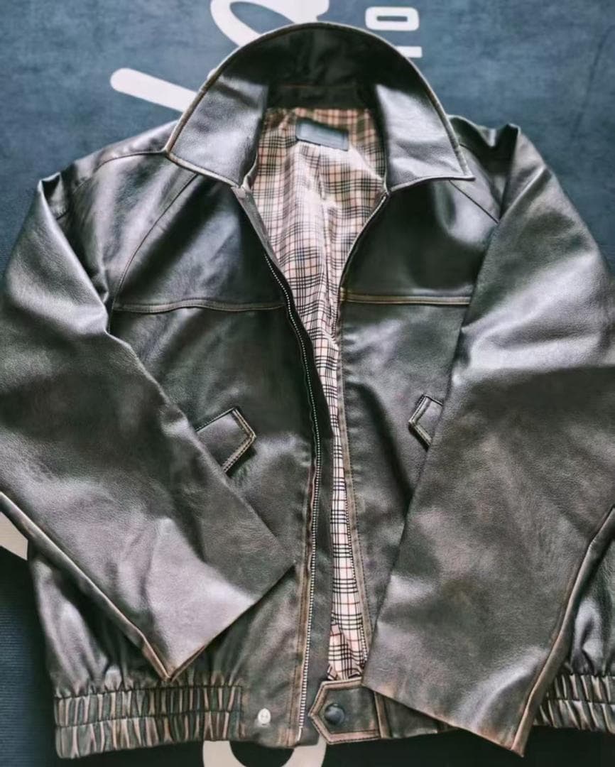 中古 ダークブラウン レザー ジャケット L