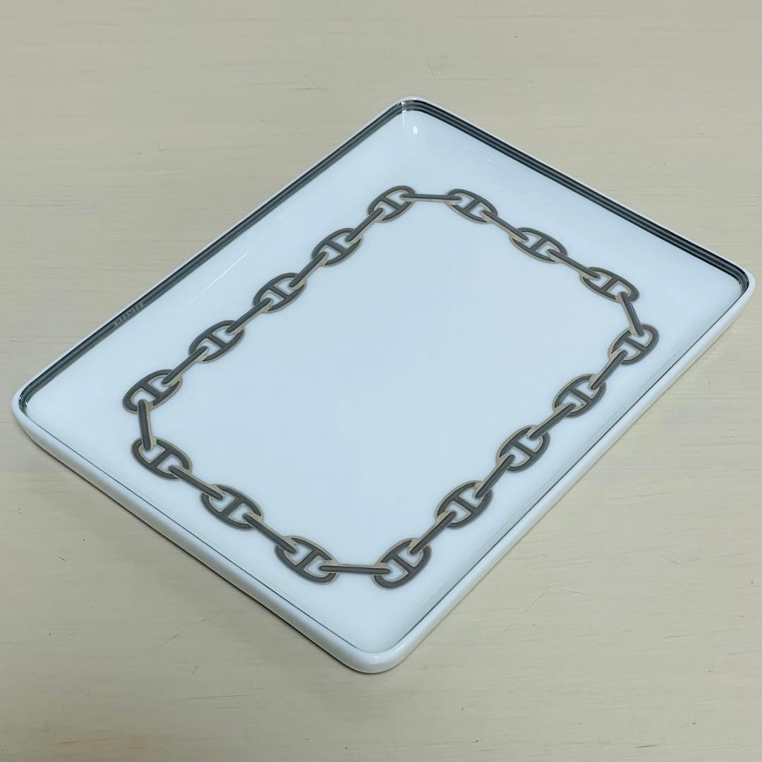 HERMES エルメス シェーヌダンクル プラチナ スクエア プレート トレー