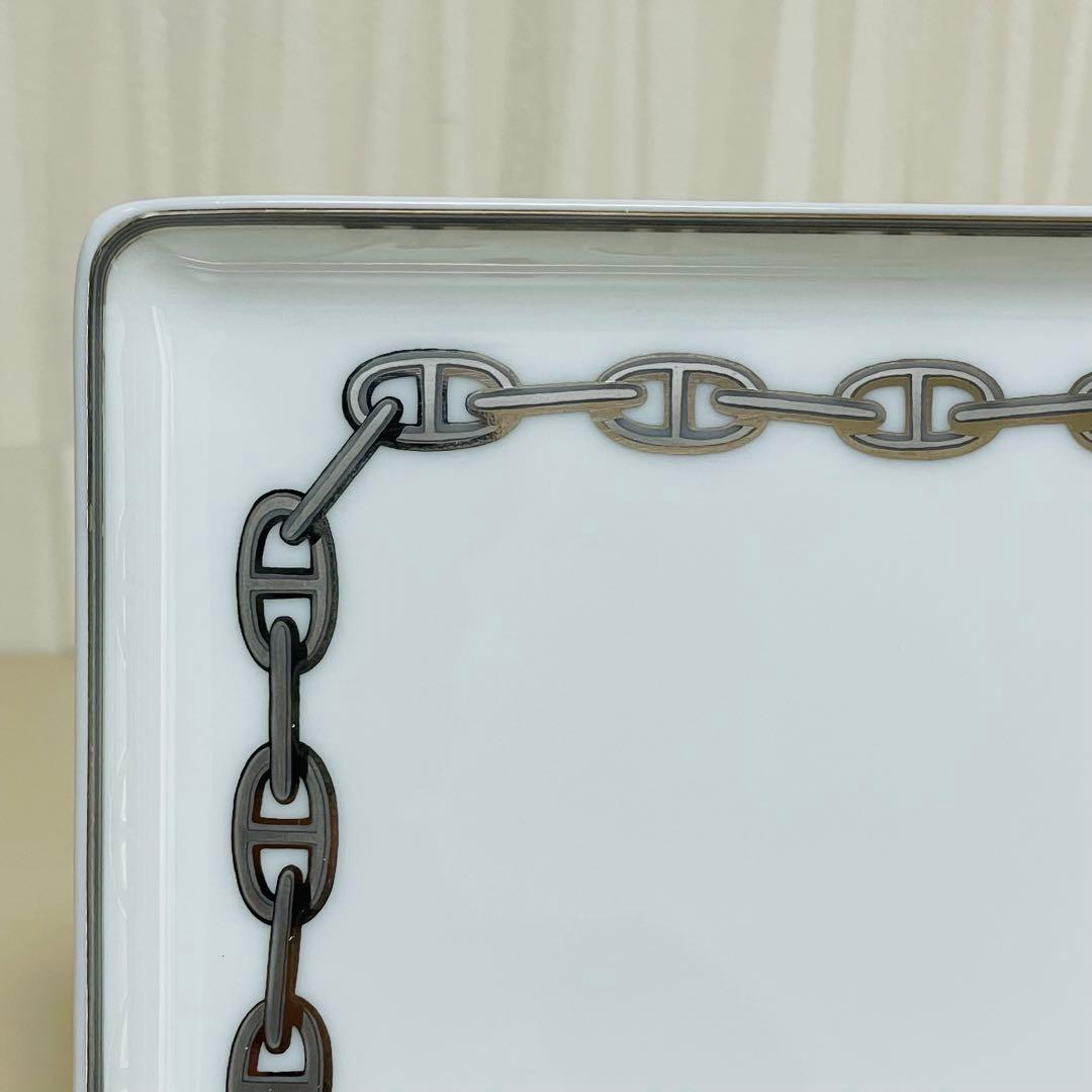 HERMES エルメス シェーヌダンクル プラチナ スクエア プレート トレー