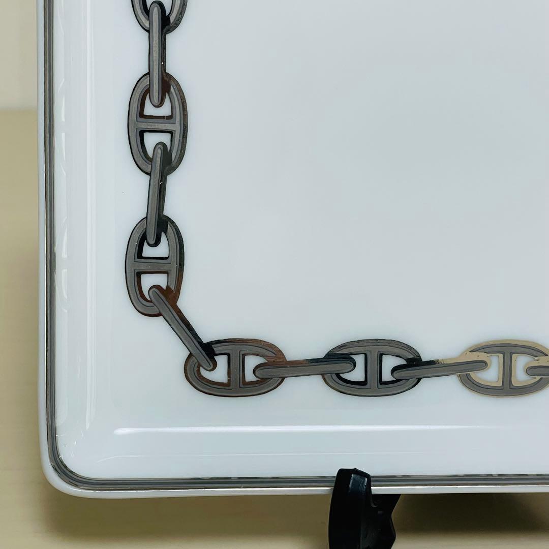 HERMES エルメス シェーヌダンクル プラチナ スクエア プレート トレー