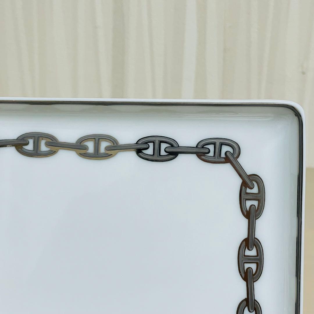 HERMES エルメス シェーヌダンクル プラチナ スクエア プレート トレー