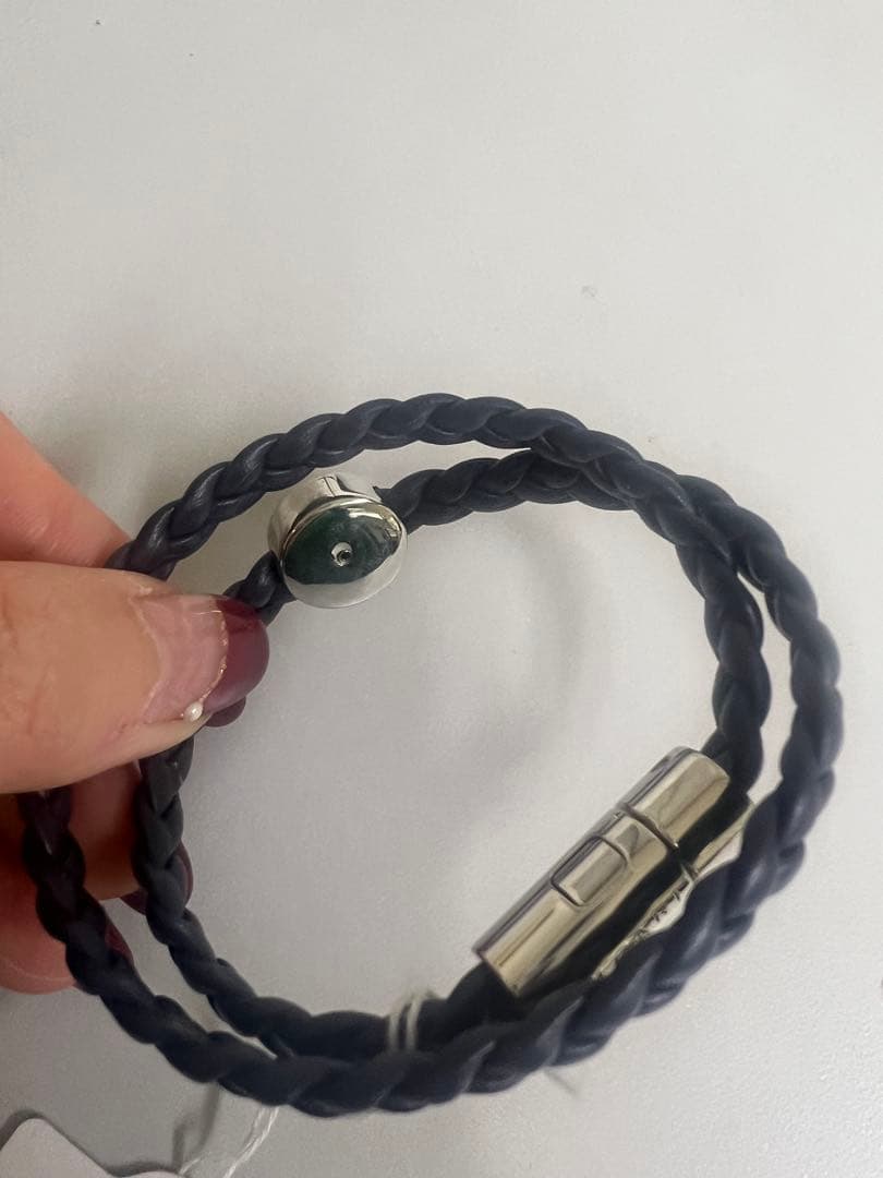 BULGARI ダークブルー 編み込みレザーブレスレット