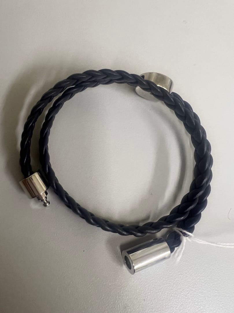 BULGARI ダークブルー 編み込みレザーブレスレット