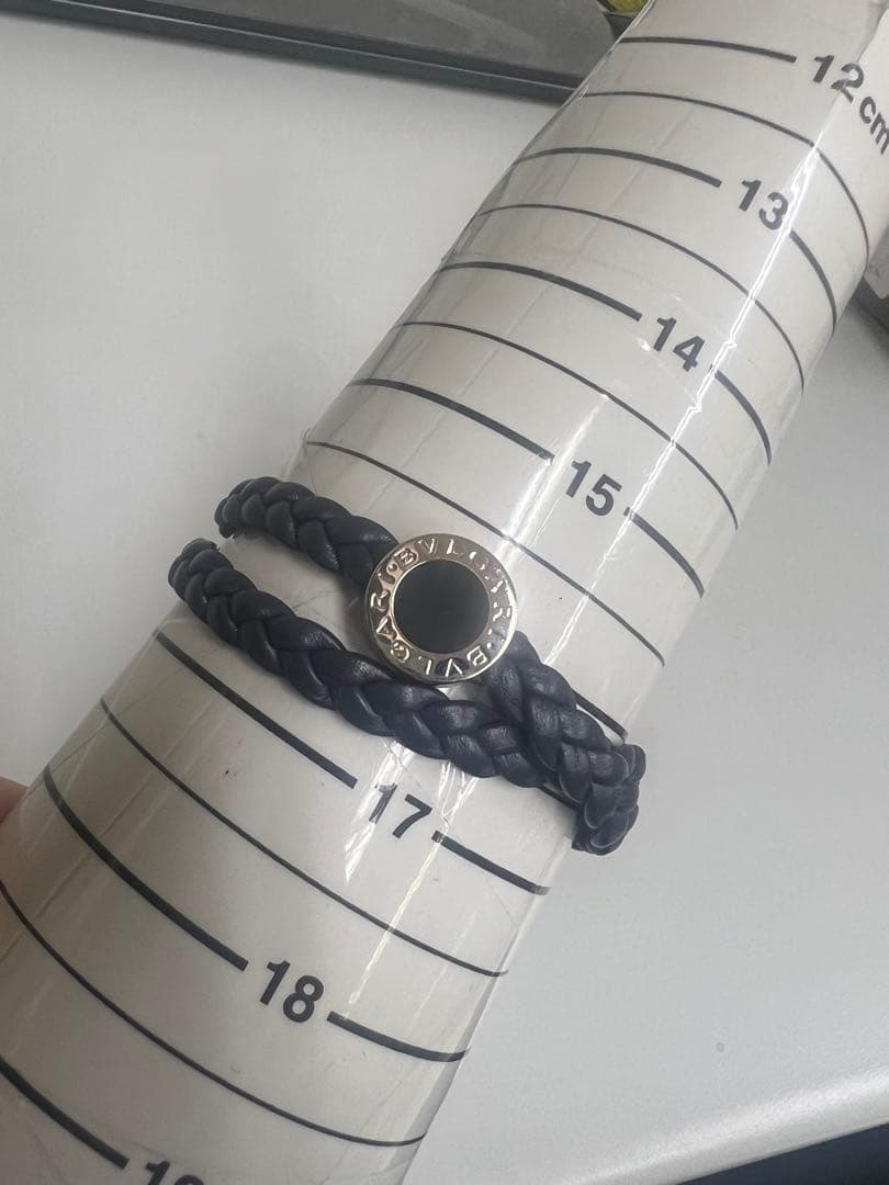 BULGARI ダークブルー 編み込みレザーブレスレット