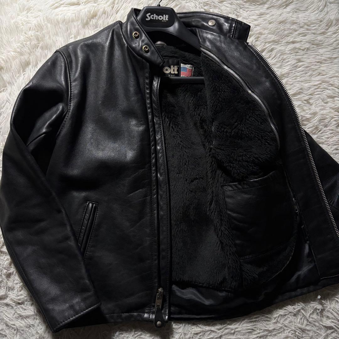 【米国製】schott ライダースジャケット　シングル　ブラック　本革　641