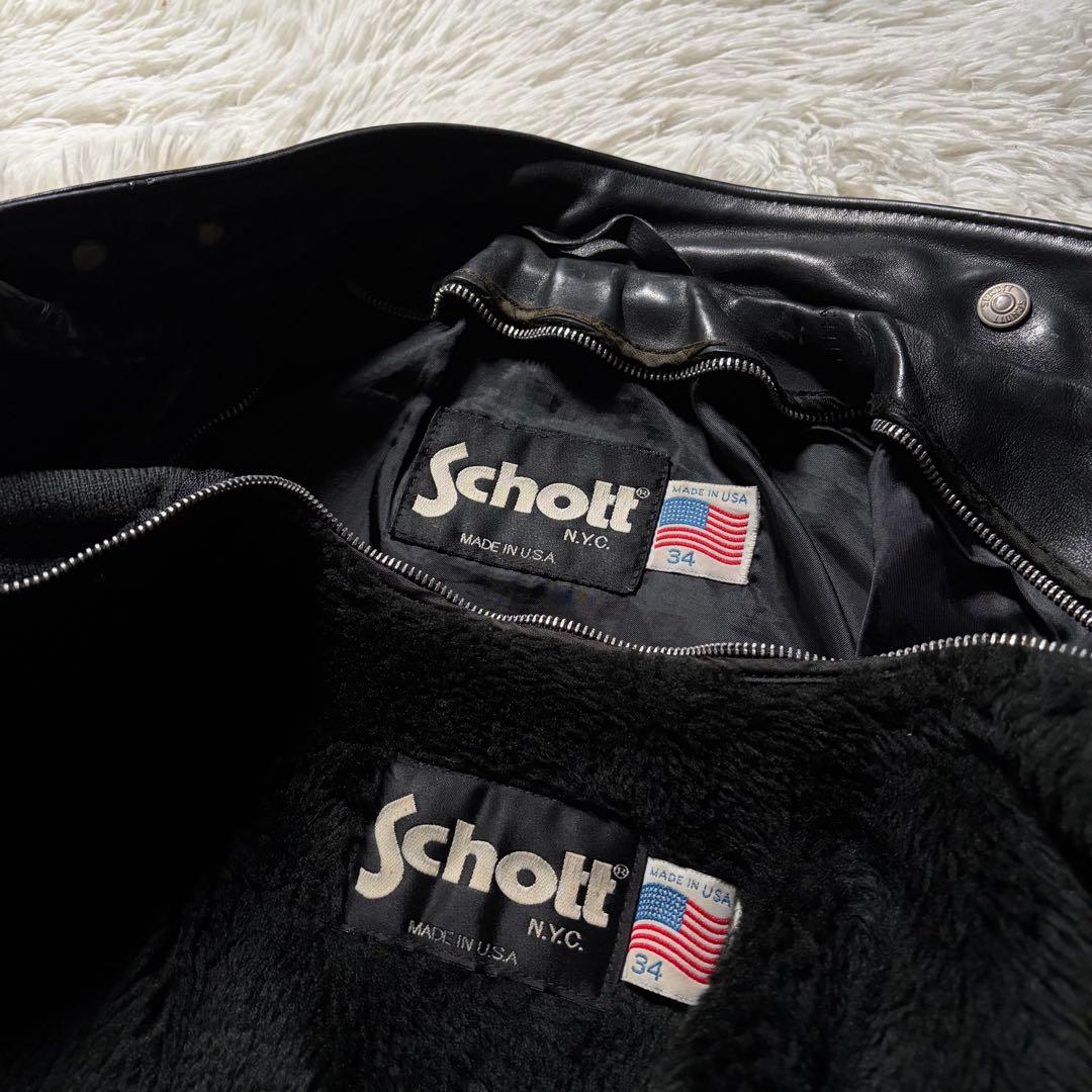 【米国製】schott ライダースジャケット　シングル　ブラック　本革　641