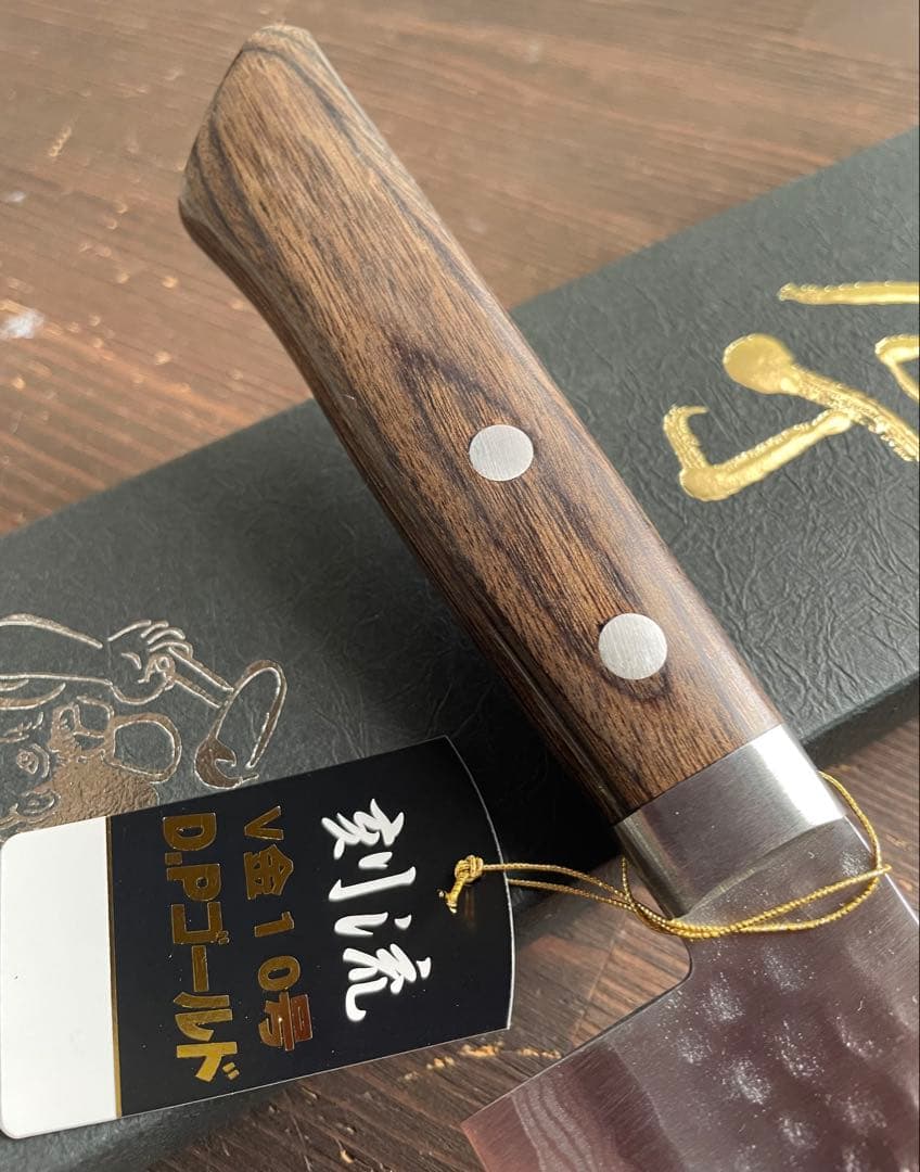 増谷刃物 訓平作 三徳包丁 VG10ステンレス 積層槌目 刻流 口金有 スコッチ