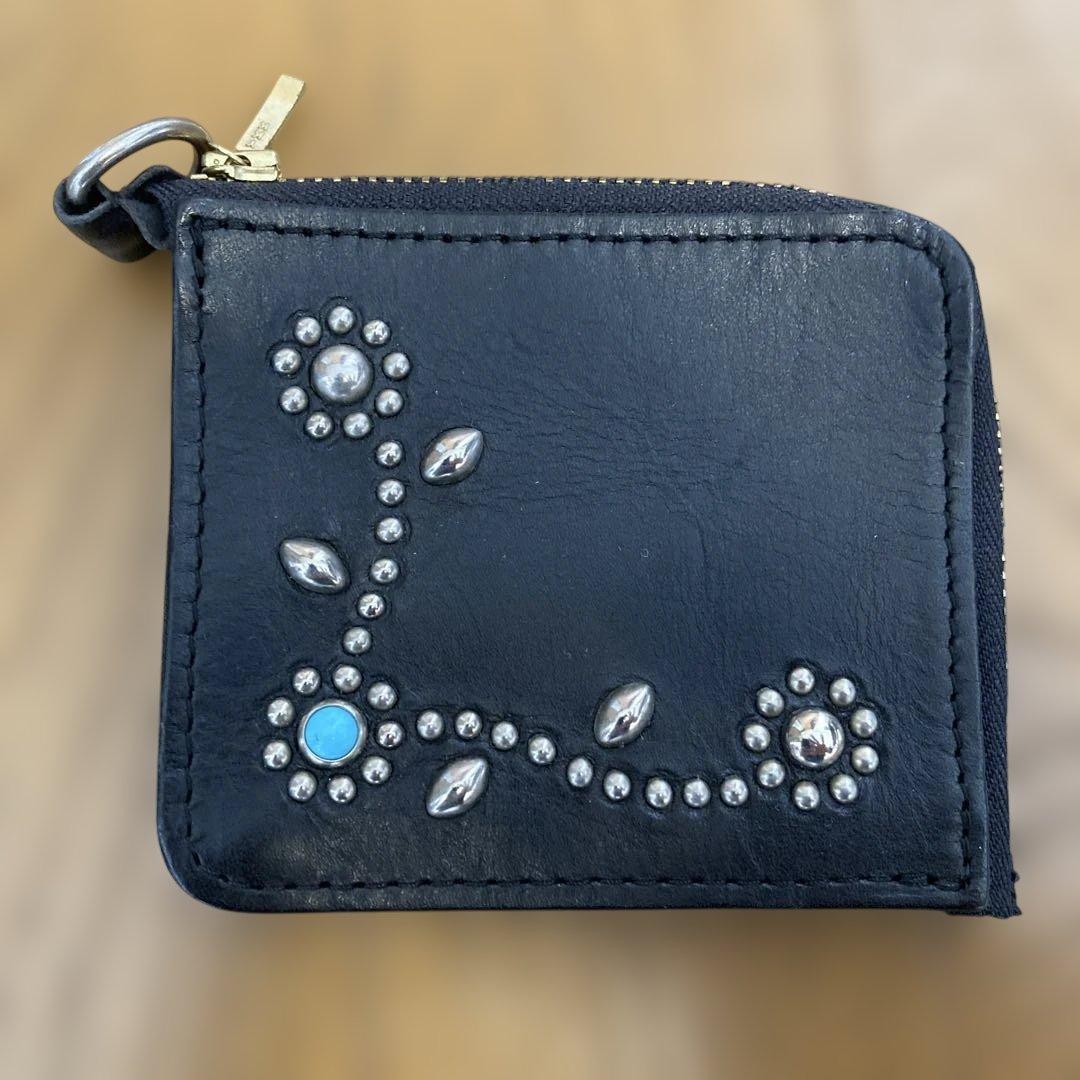 未使用　HTC 財布　L型　MINI wallet ターコイズ　スタッズ