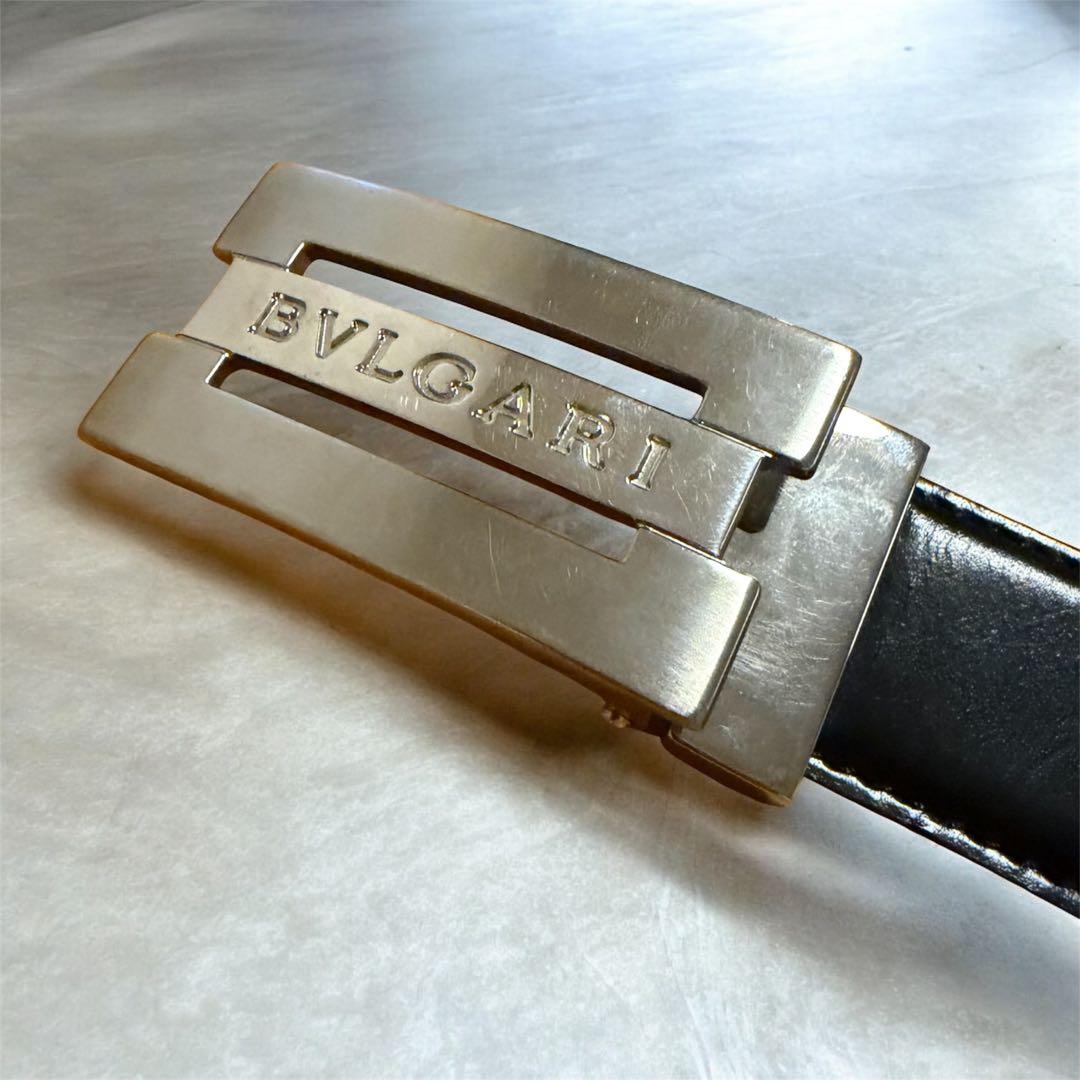 【ハイブランド】ブルガリ ベルト リバーシブル 黒 茶ロゴ金具 BVLGARI