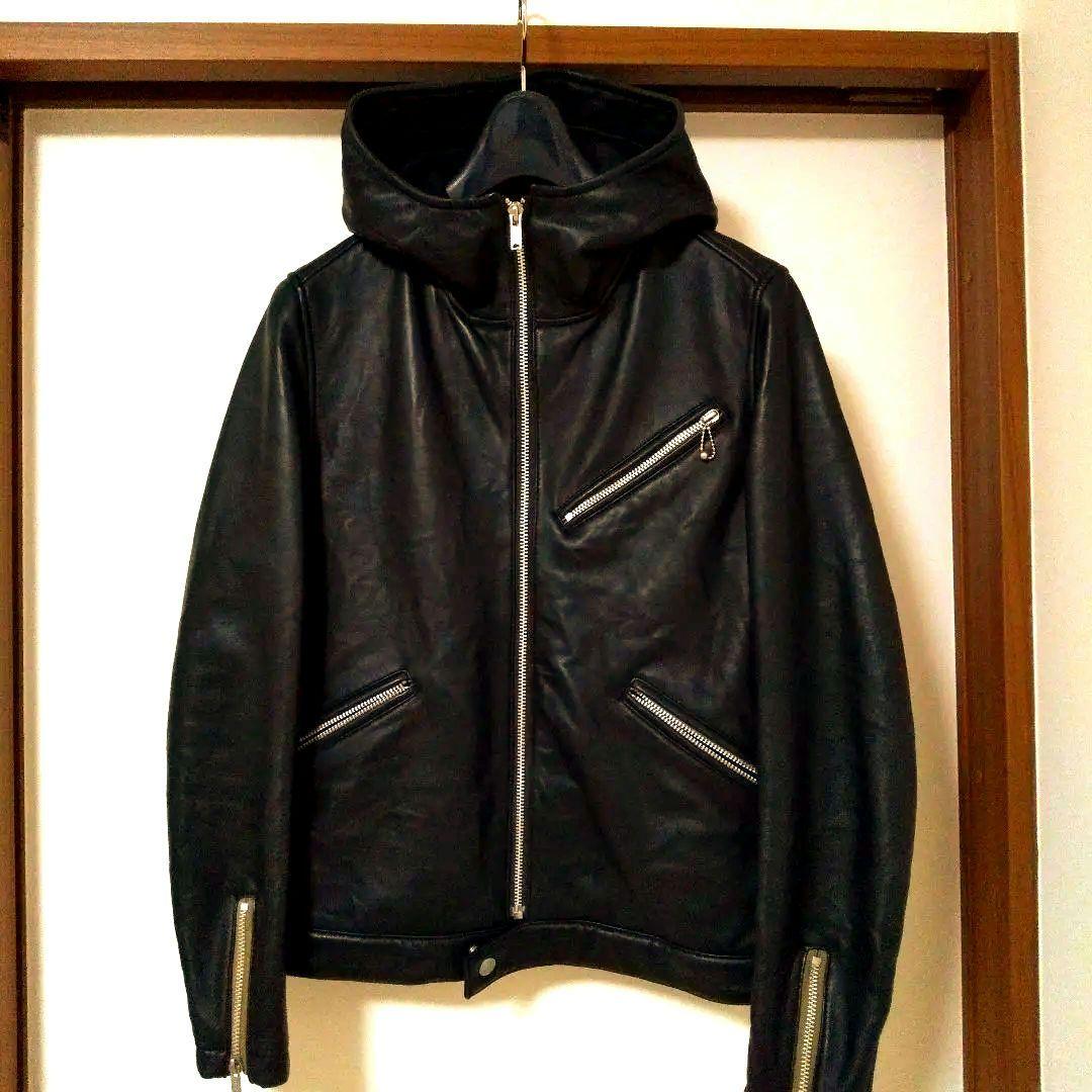 ヒステリックグラマー■フード付きレザーライダースジャケット■定価84000円