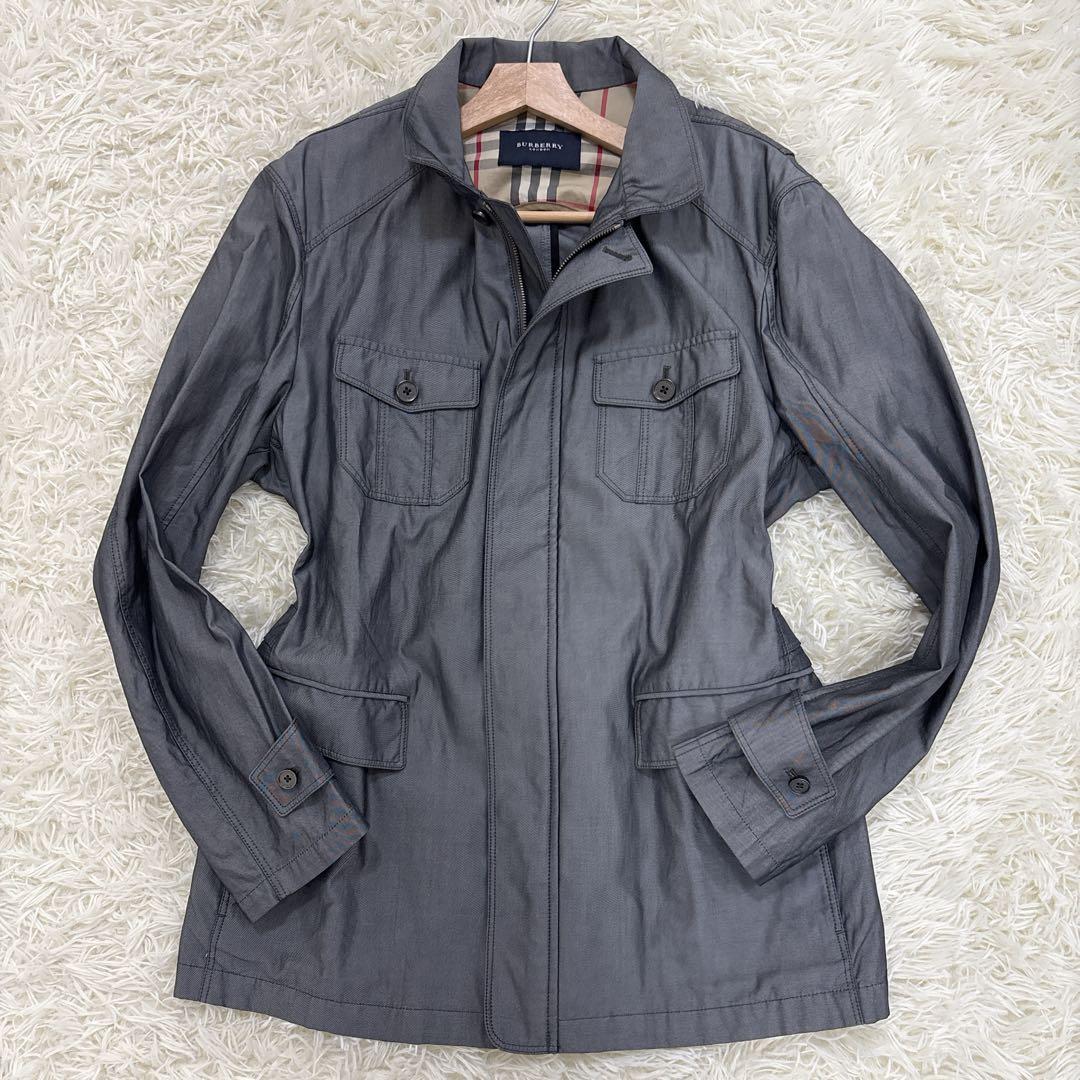 美品✨XLサイズ　バーバリーロンドン　ブルゾン　ノバチェック　ロゴボタン　グレー