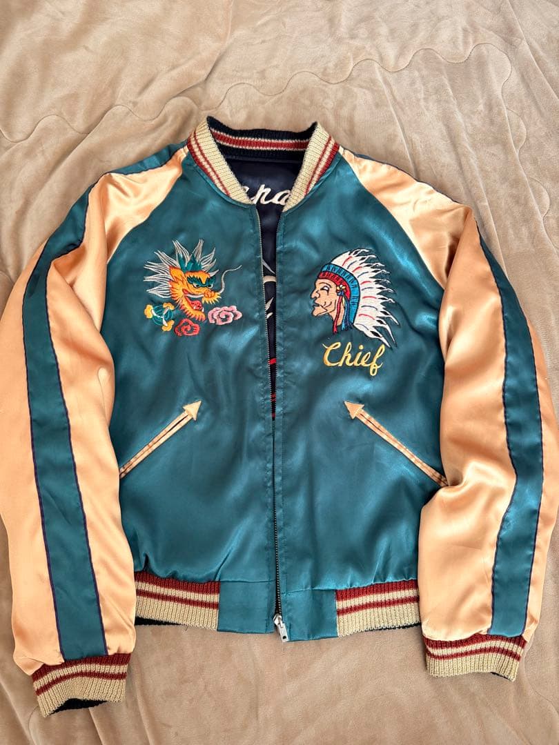 ２面用 テーラー東洋 虎 富士山 和服の女性 日本限定スカジャン vintage