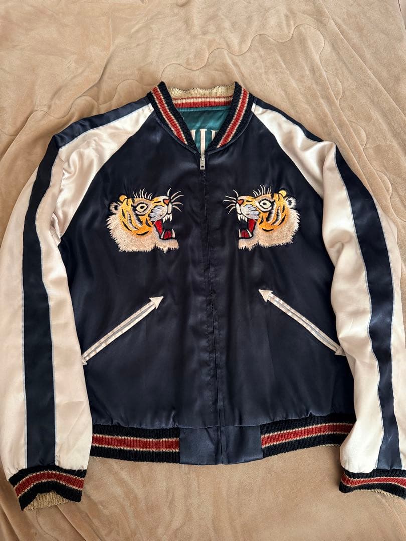 ２面用 テーラー東洋 虎 富士山 和服の女性 日本限定スカジャン vintage