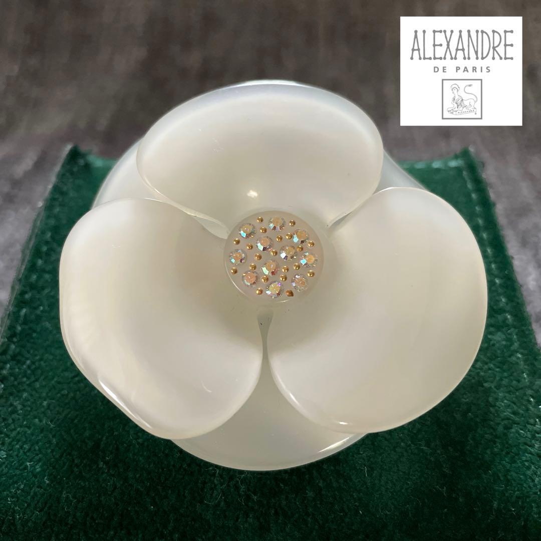 ゆき美品 フランス製 アレクサンドルドゥパリ ホワイト カメリアバレッタ