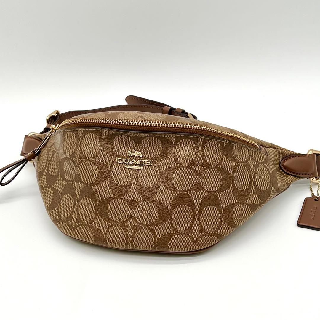 【極美品】COACH シグネチャー ウエストバッグ ボディバッグ レザー 茶色