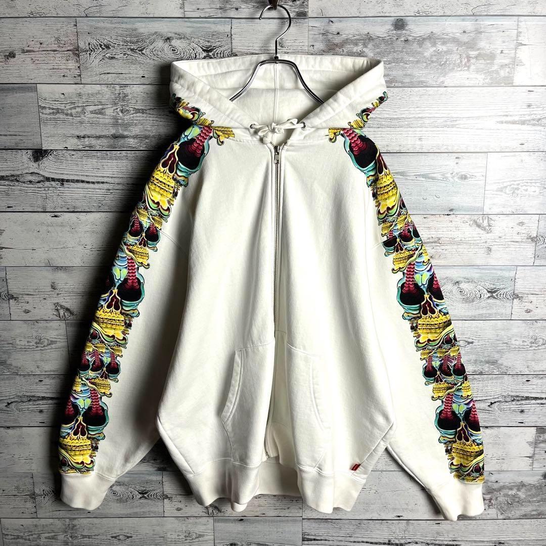 【希少XLサイズ】シュプリーム⭐︎刺繍ロゴ入り ジップアップ パーカー ホワイト.