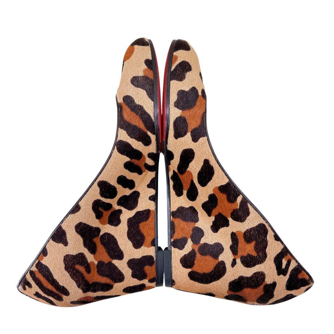 希少【美品】クリスチャンルブタン/パンプス/ハラコ/ウェッジソール/レオパード柄