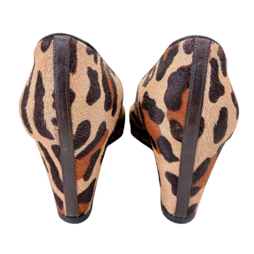 希少【美品】クリスチャンルブタン/パンプス/ハラコ/ウェッジソール/レオパード柄