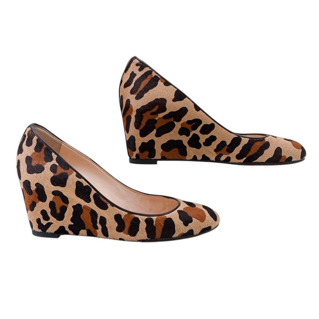 希少【美品】クリスチャンルブタン/パンプス/ハラコ/ウェッジソール/レオパード柄