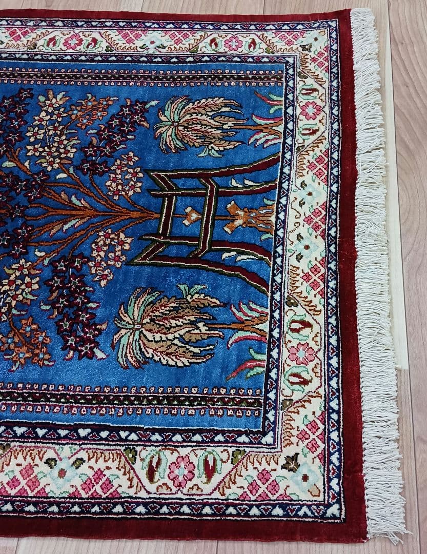 Y3200 高級ペルシャ絨毯 クム産 シルク100% 手織り100万ノット