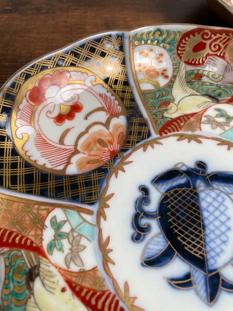 古伊万里 金蘭手柘榴図 七寸皿 二客　大皿/お皿/40/アンティーク