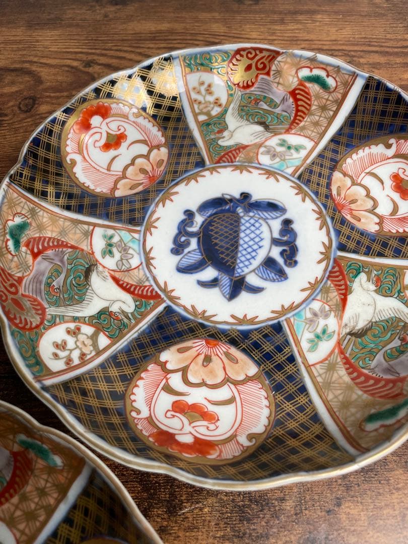 古伊万里 金蘭手柘榴図 七寸皿 二客　大皿/お皿/40/アンティーク