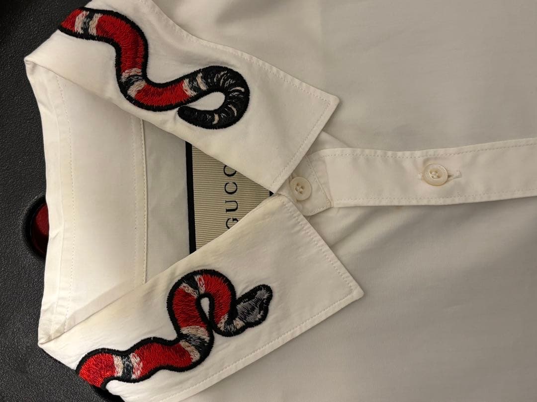 【BTSテテ着用】グッチ　長袖シャツ　スネーク　刺繍　Mサイズ　ホワイト