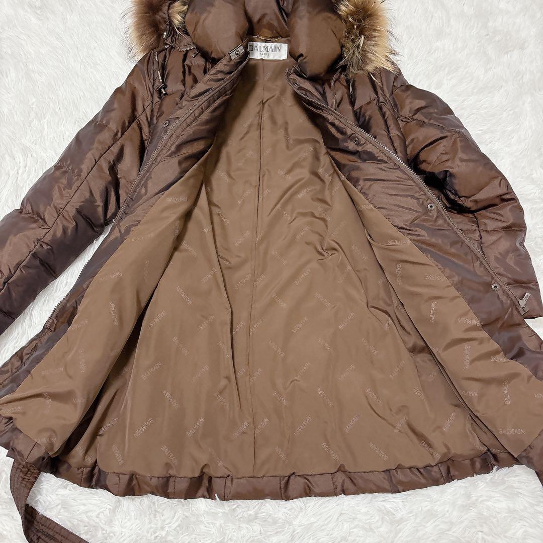 ✨美品✨バルマン　ダウンジャケット　ダウンコート　ラクーンファー　ウエストリボン