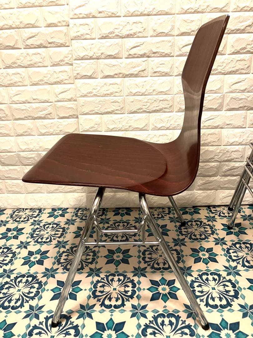 B【2脚】プライウッドチェア 連結・スタッキング可能