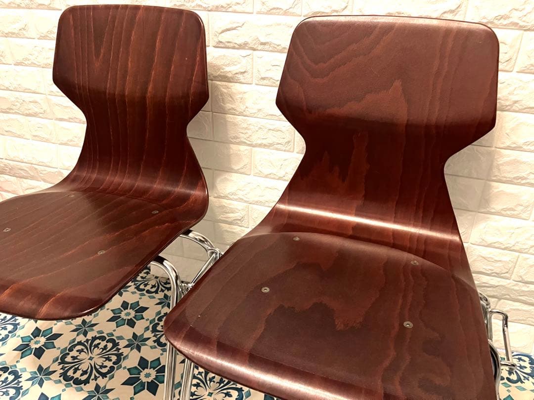 B【2脚】プライウッドチェア 連結・スタッキング可能