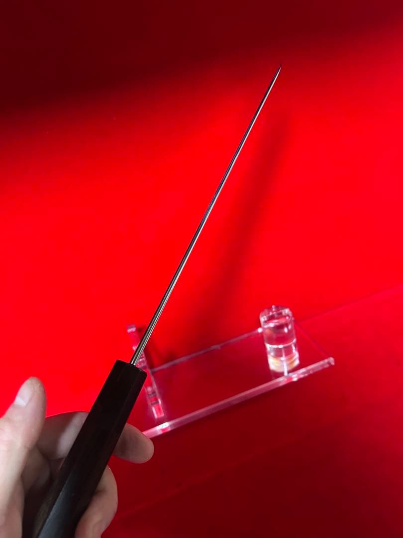 01574 包丁　切付　水本焼　富士山満月浮波　鏡面仕上げ　錆止めフィルム付