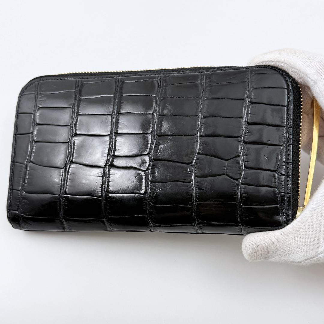 【定価15万】池田工芸 長財布 ポロサス ゴールドパイソン 黒 ワニ革 JRA