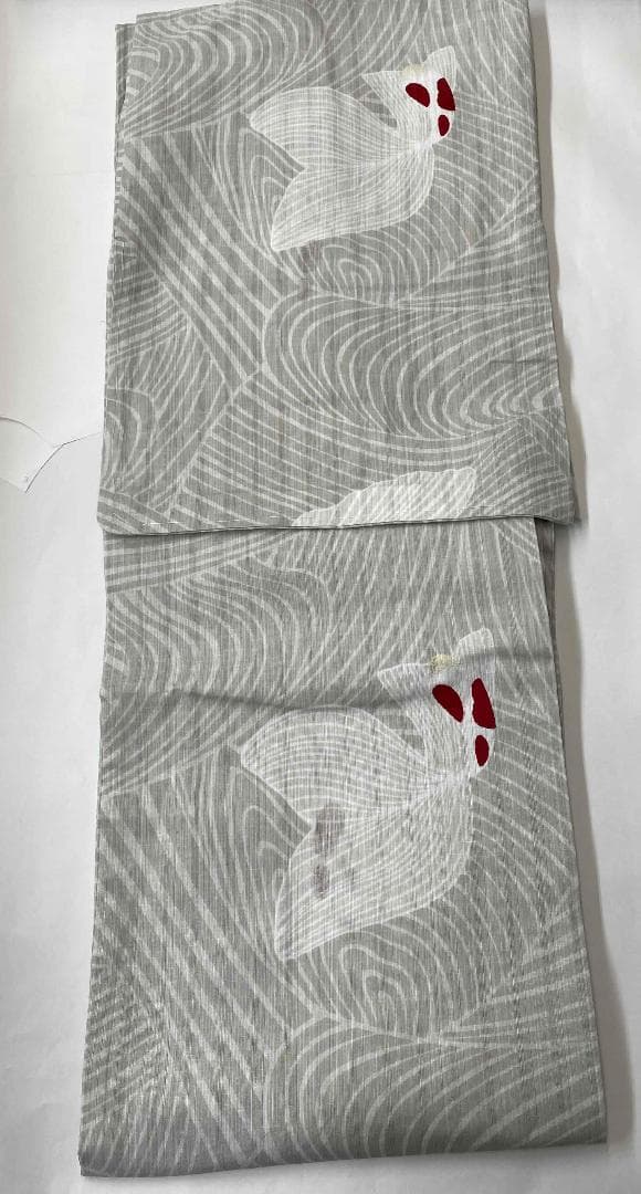 美術サロン高級浴衣 金魚柄 金箔 知多木綿 麻混　ベージュ系大人の浴衣