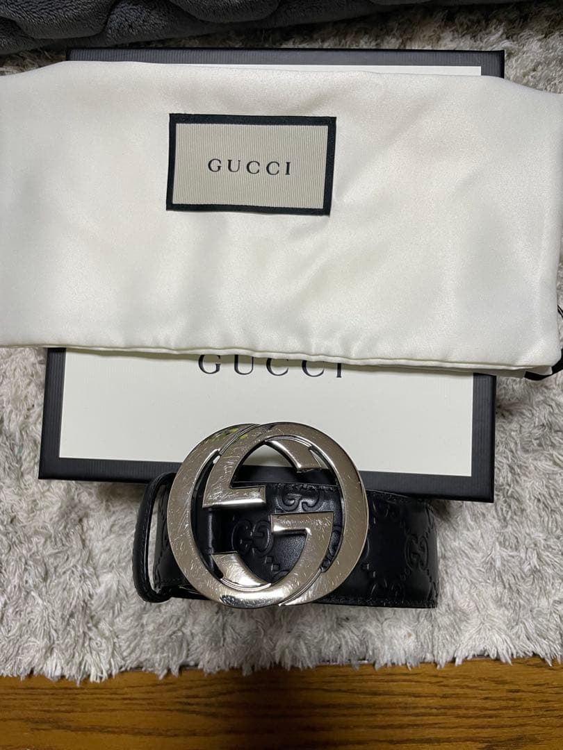 正規品）GUCCI ブラックレザー ベルト ダブルGバックル