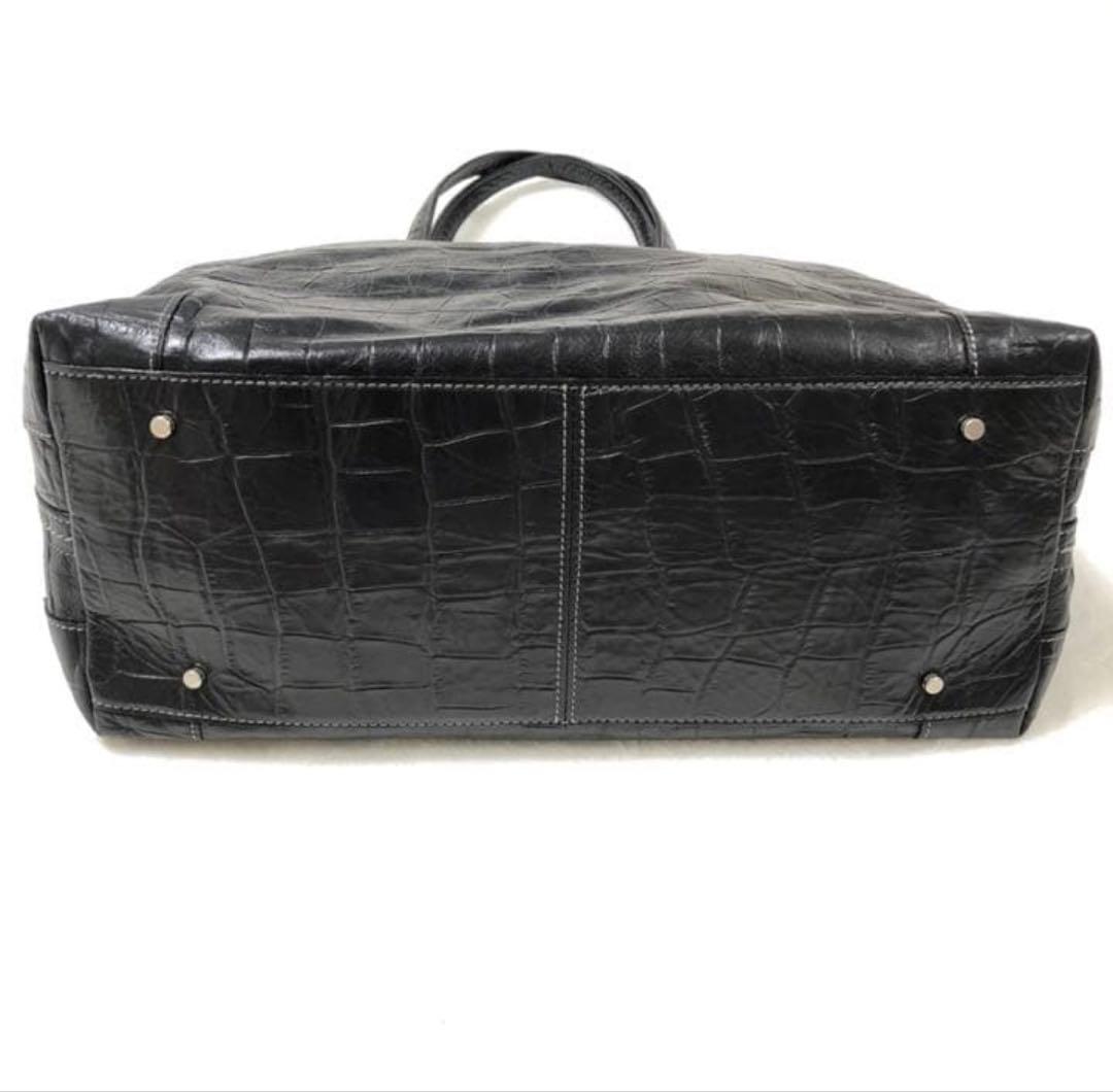 aniary レザー　ブラック　トートバッグ　A4収納可能　クロコ型押し