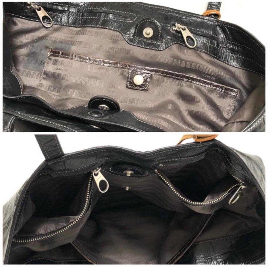 aniary レザー　ブラック　トートバッグ　A4収納可能　クロコ型押し