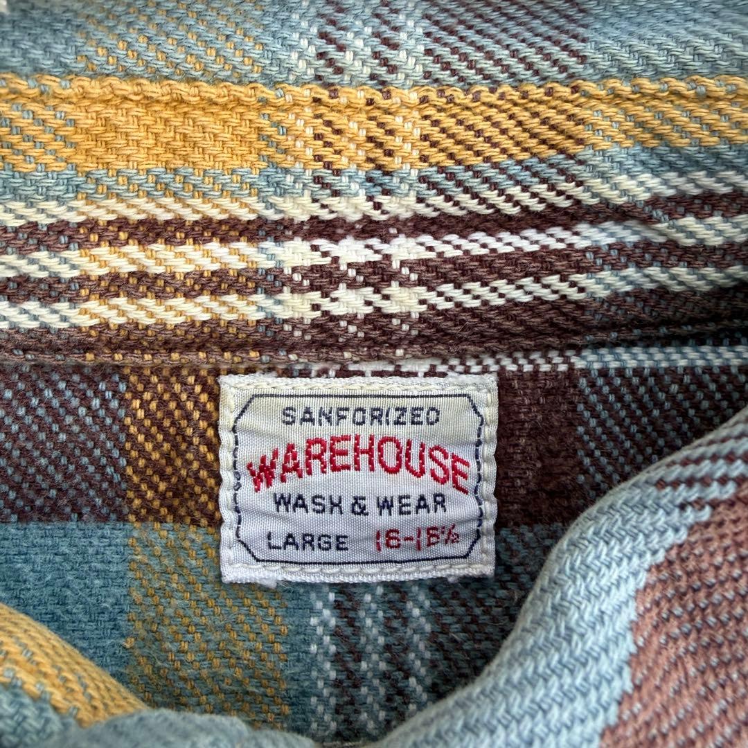 WAREHOUSE ウエアハウス　ヘビーネルシャツ　16ハーフ　マチ付き L