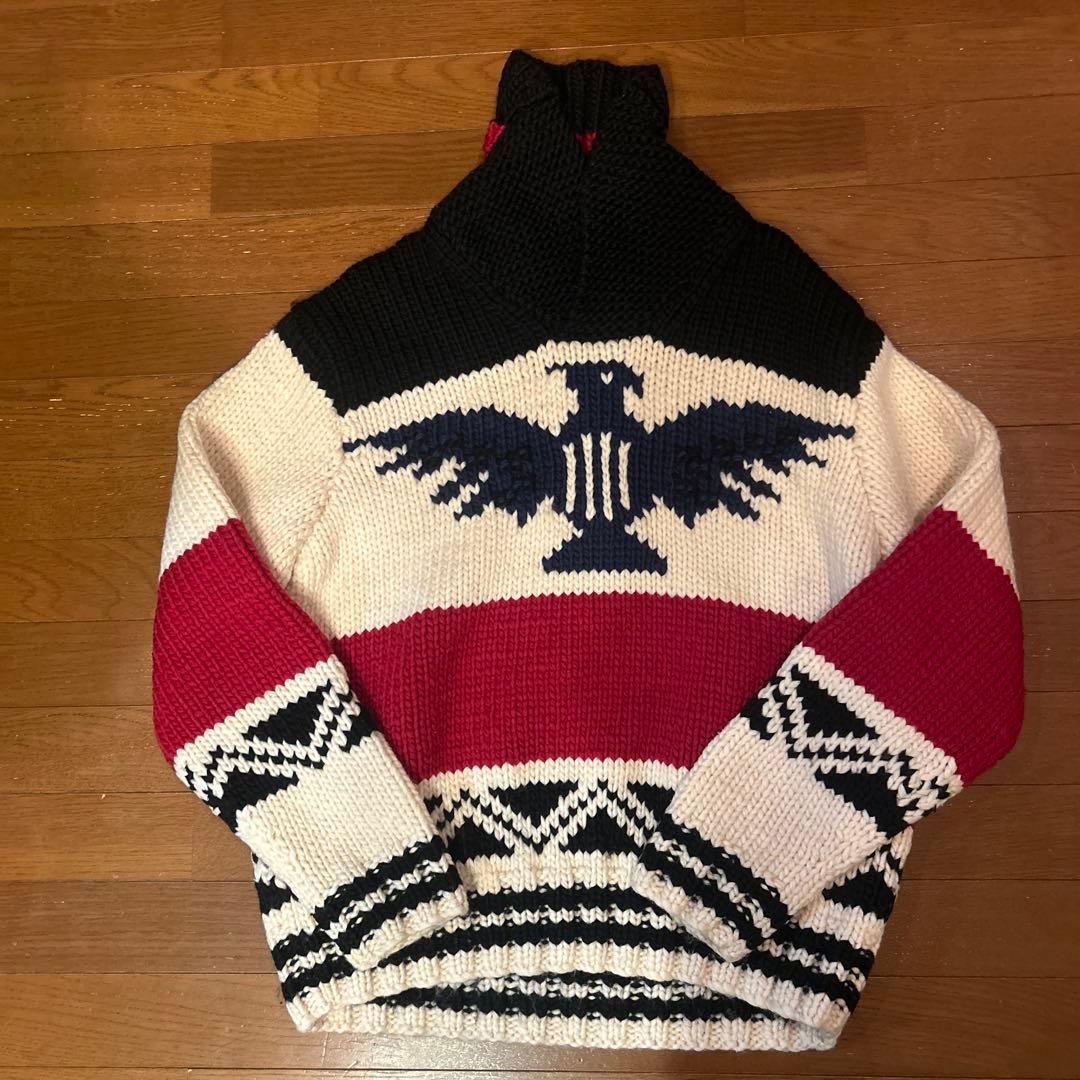 90s ラルフローレンサンダーバード柄ショールカラーニットカウチンニットセーター