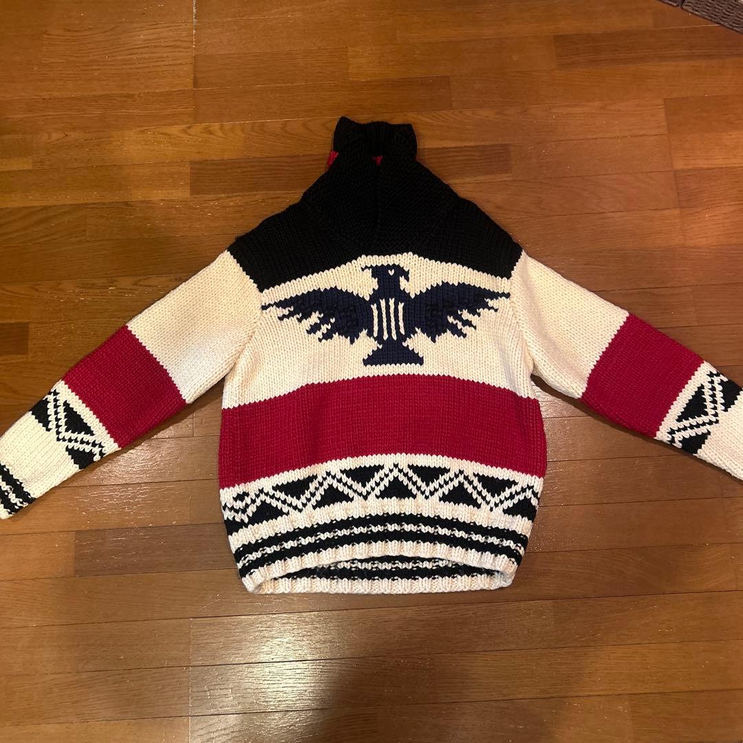 90s ラルフローレンサンダーバード柄ショールカラーニットカウチンニットセーター