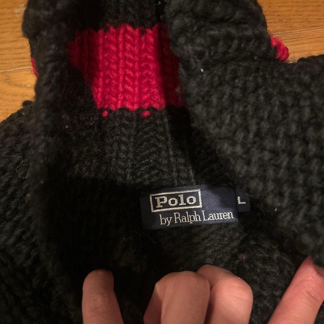 90s ラルフローレンサンダーバード柄ショールカラーニットカウチンニットセーター