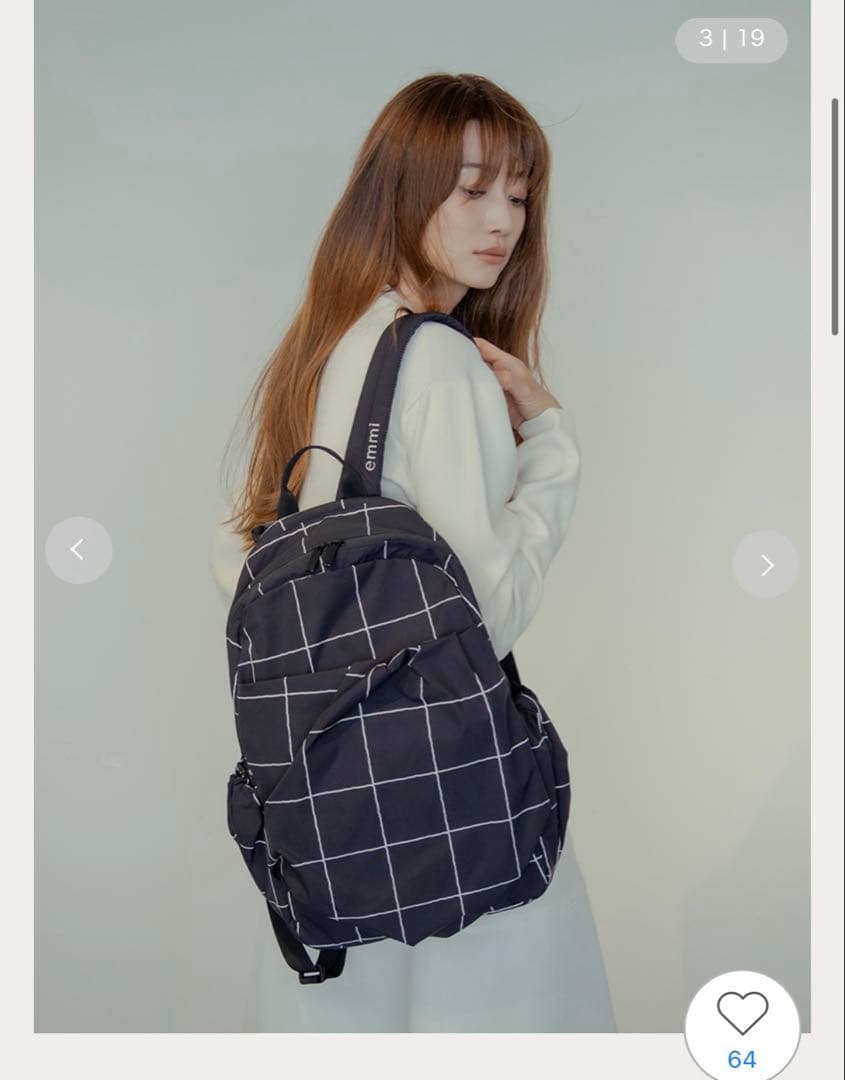 emmi eco 撥水チェックギャザーボディーバックパック