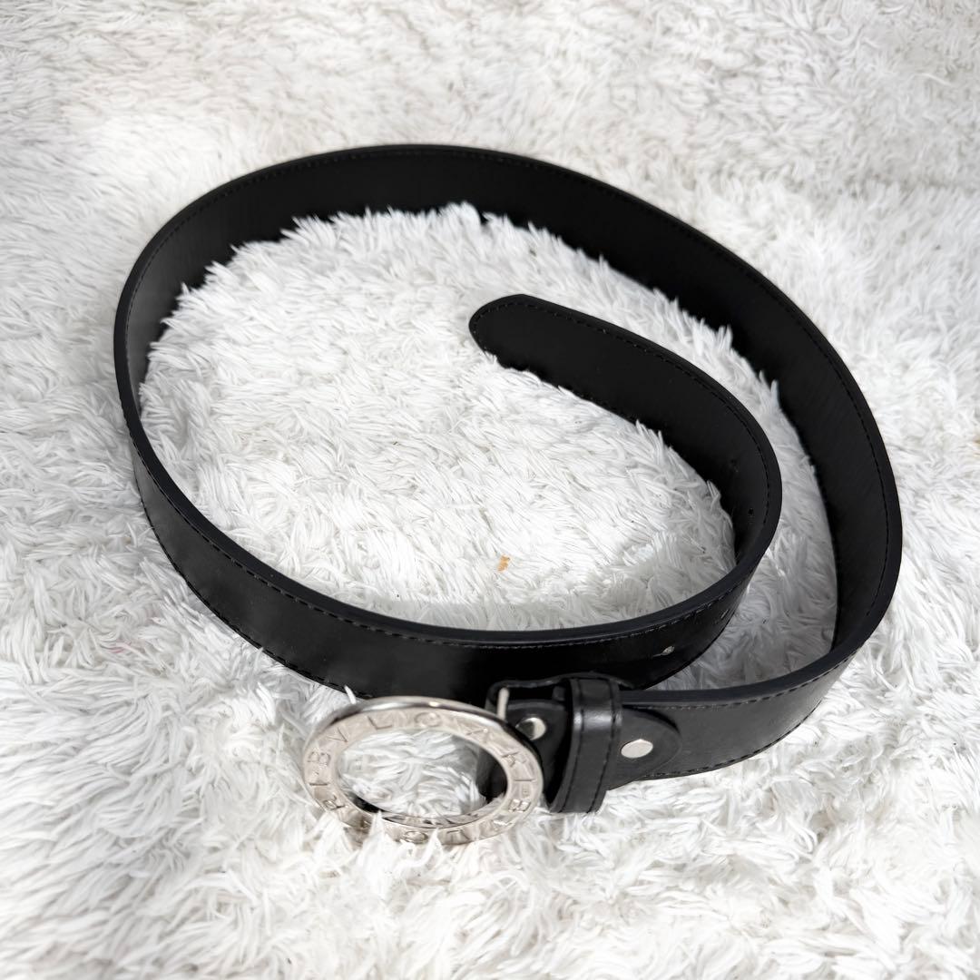 【極美品】 ブルガリ ベルト ロゴマニア サークルロゴ シルバー金具 ブラック