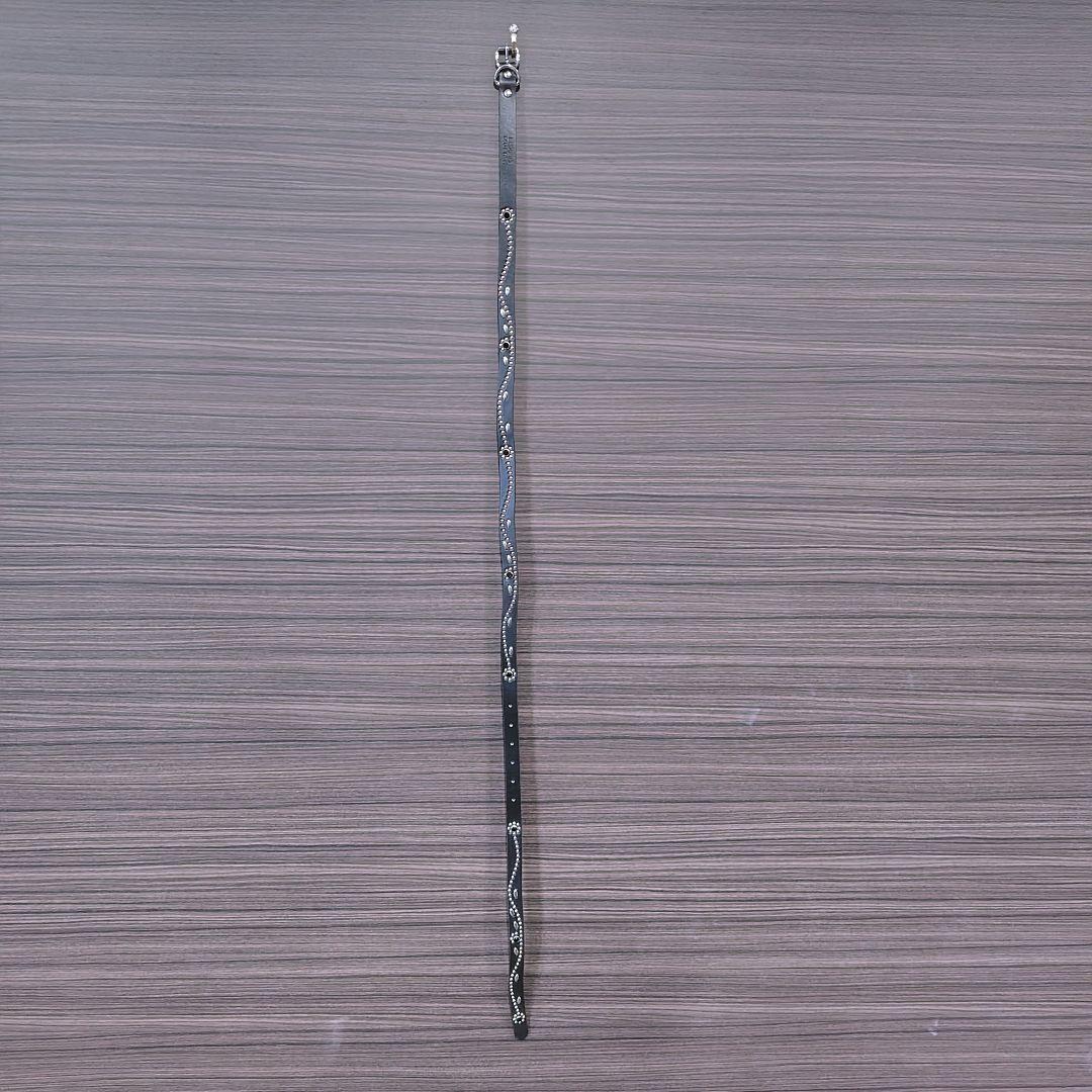 フラワー黒■本革レザーフルスタッズナローベルト☆ブラックダイヤモンドオニキス