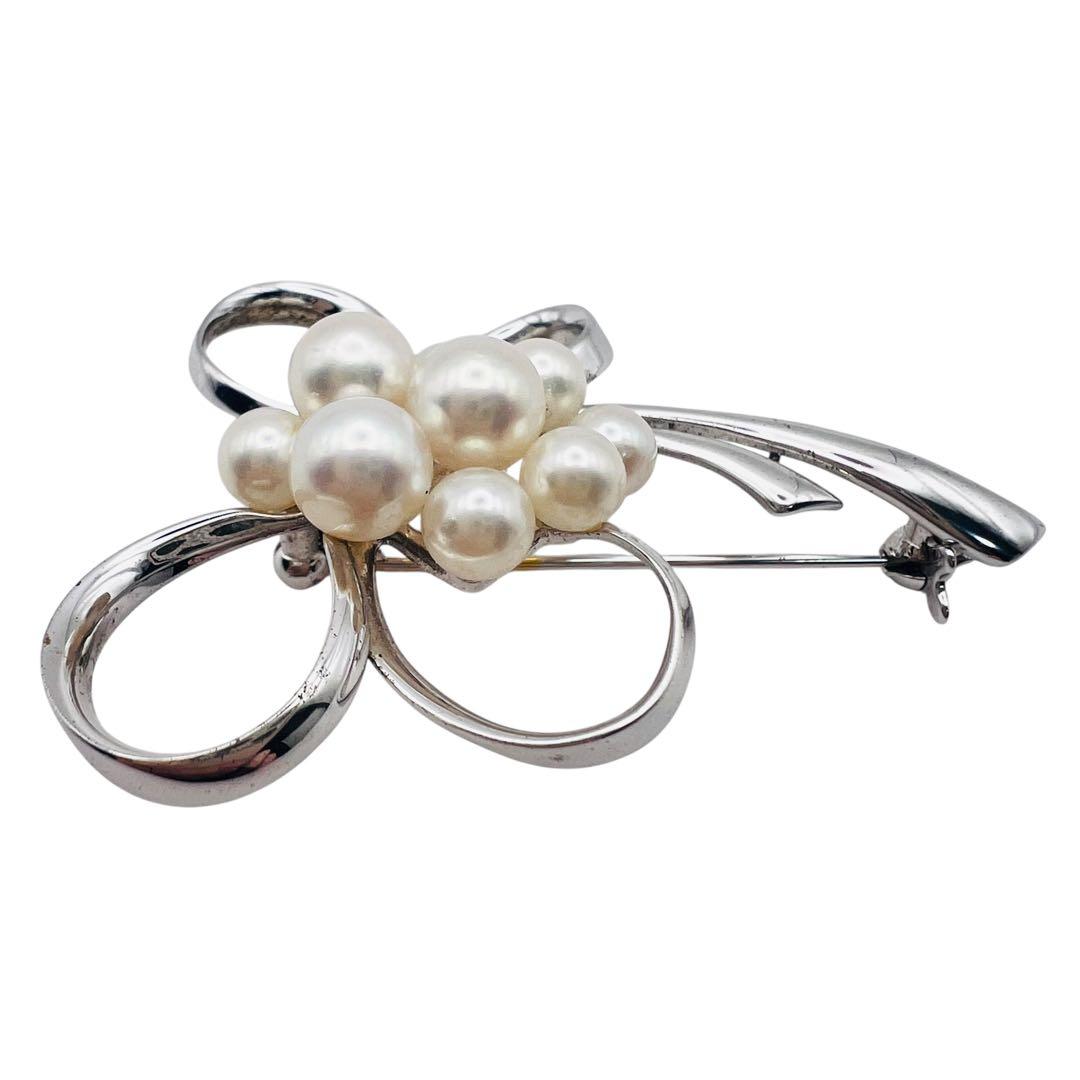 美品　ミキモト　あこやパール　真珠　9粒　シルバー　フラワー　ブローチ
