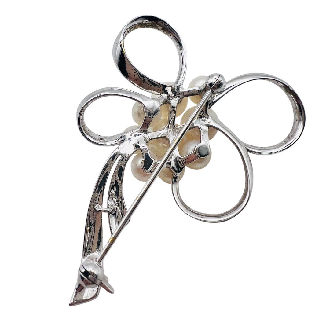 美品　ミキモト　あこやパール　真珠　9粒　シルバー　フラワー　ブローチ