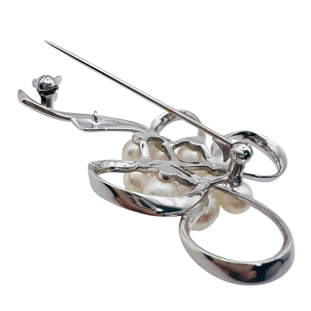美品　ミキモト　あこやパール　真珠　9粒　シルバー　フラワー　ブローチ